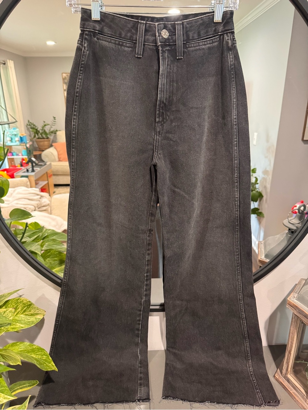 Paige Premium Denim High-Rise Black Wide-Leg Flare Jeans